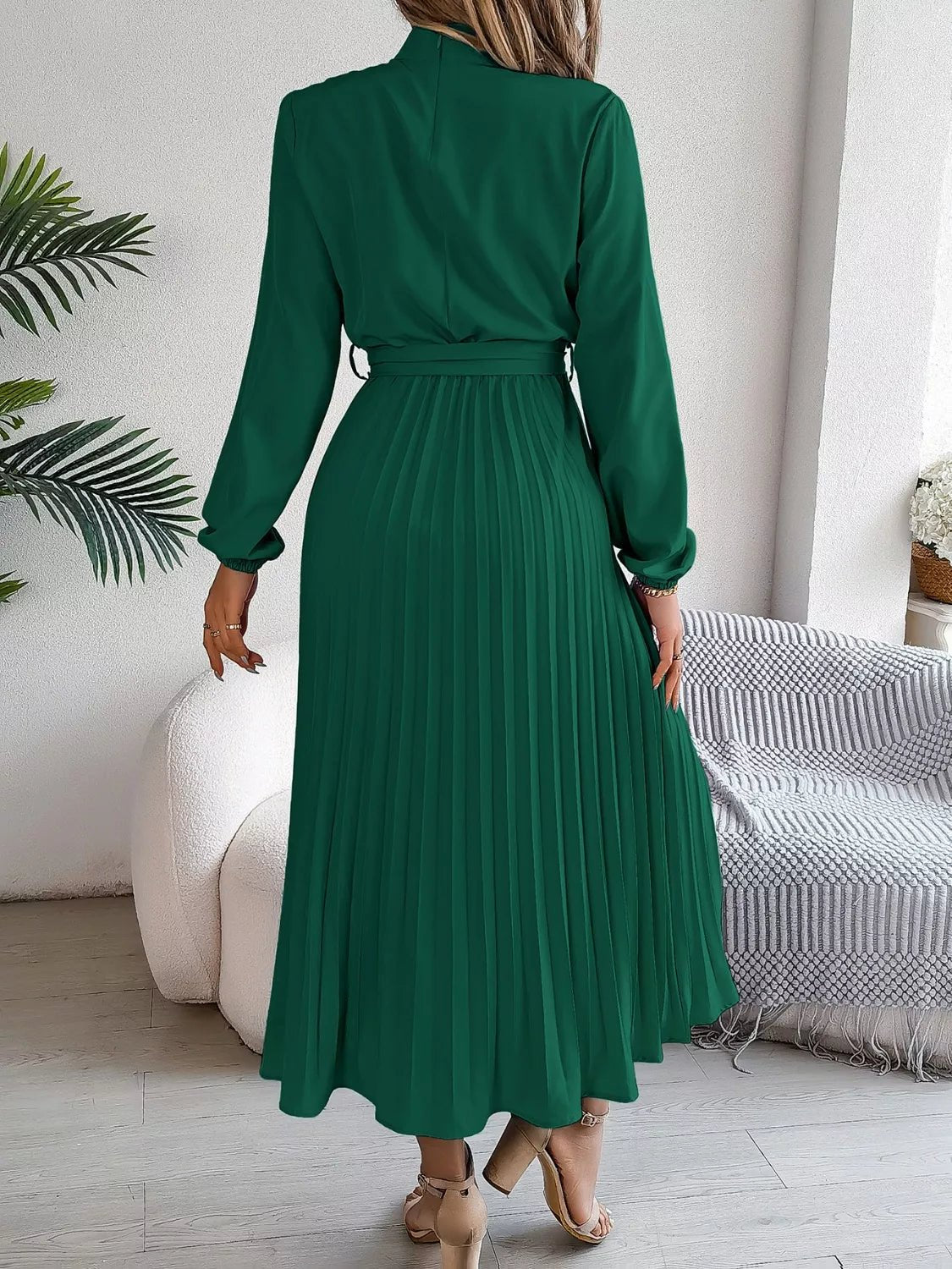 Mock Neck Pleated Midi Dress - Flip Flop Dynasty