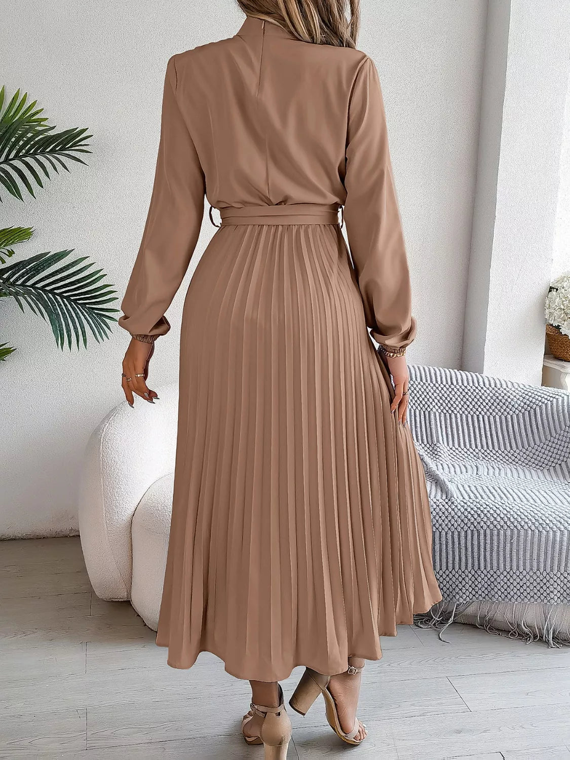 Mock Neck Pleated Midi Dress - Flip Flop Dynasty