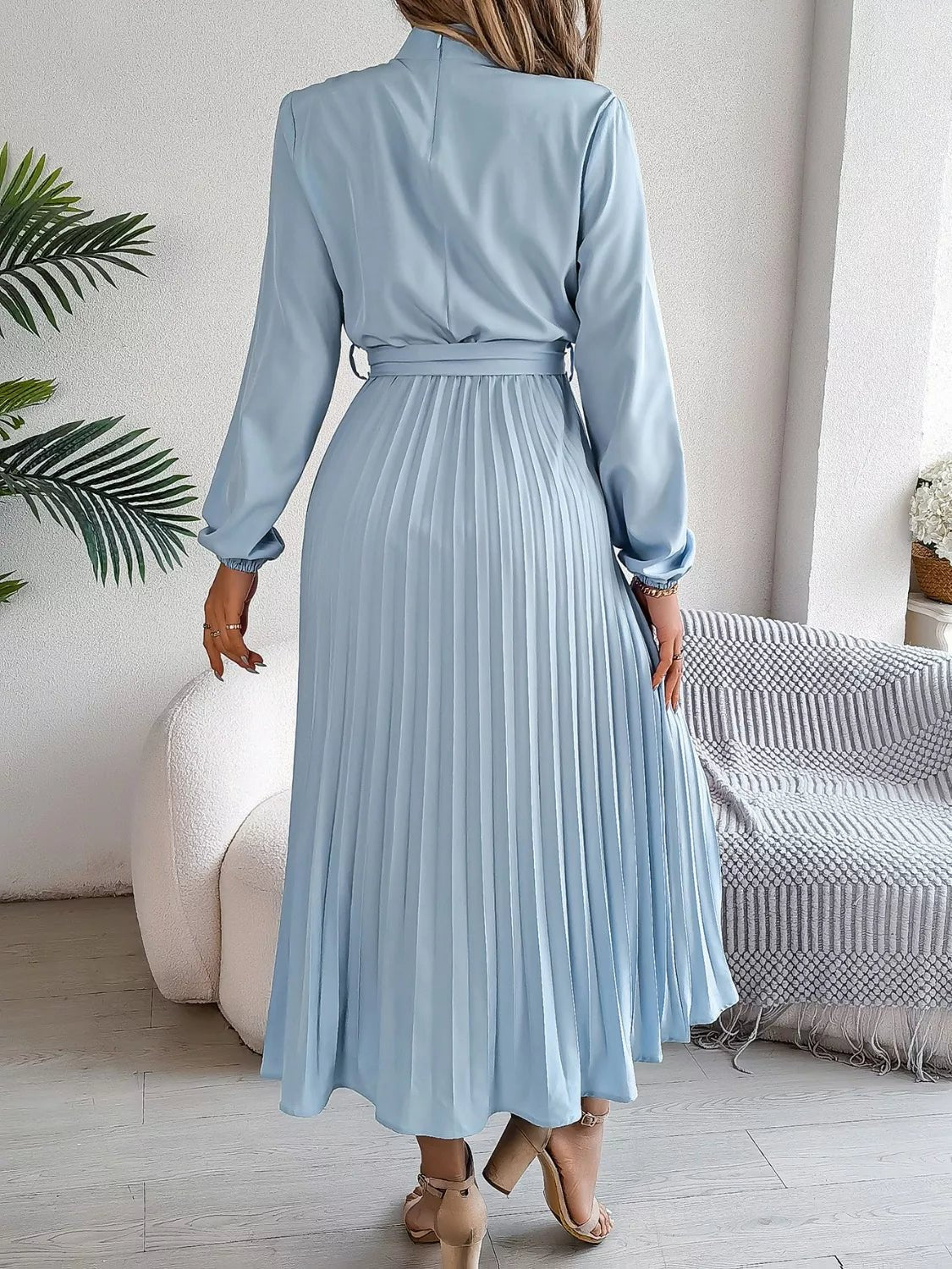 Mock Neck Pleated Midi Dress - Flip Flop Dynasty