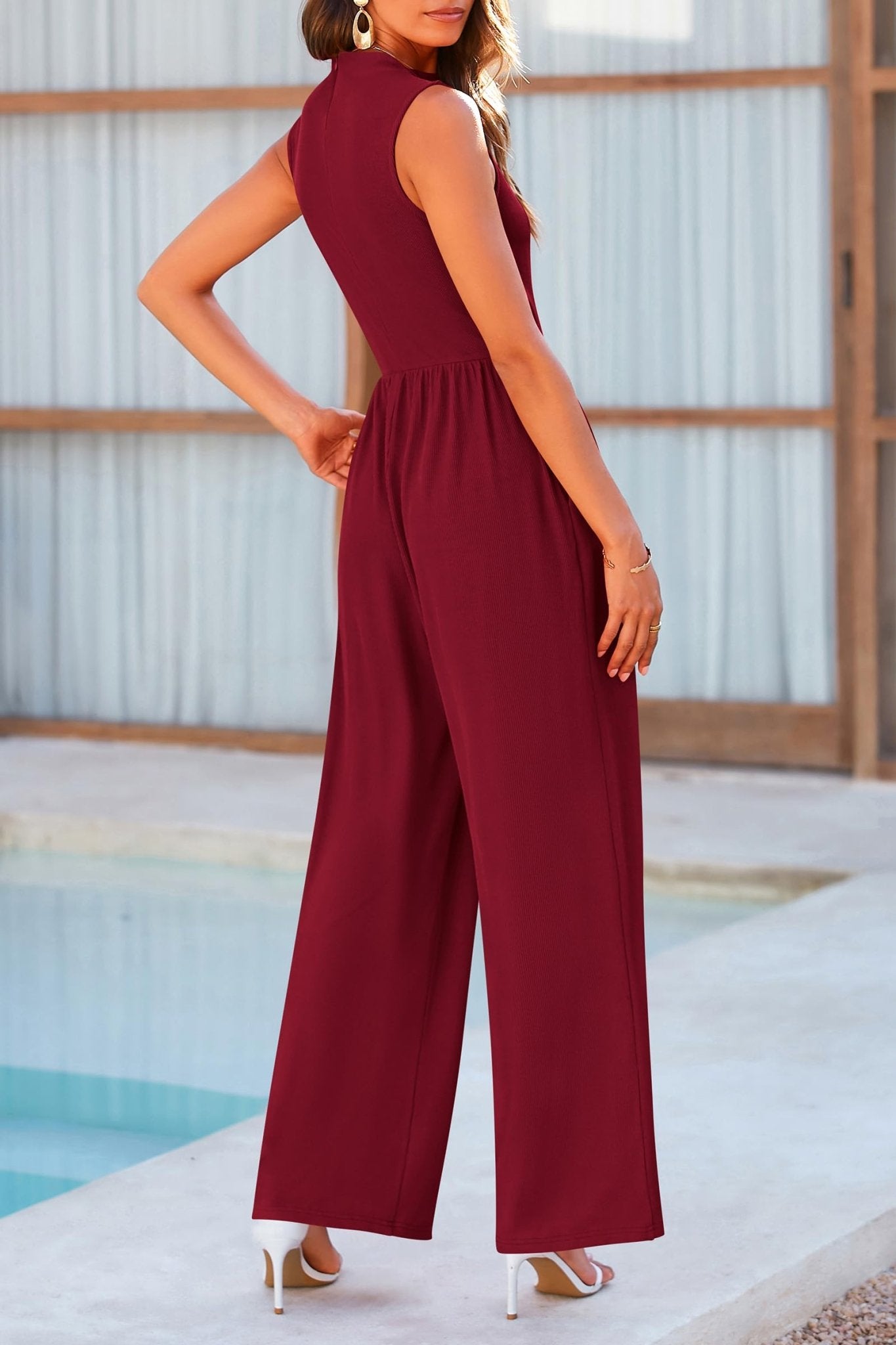 Mock Neck Sleeveless Wide Leg Jumpsuit - Flip Flop Dynasty