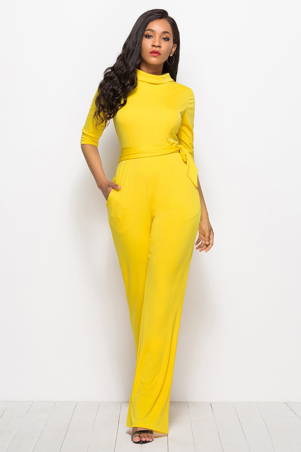 Mock Neck Tie - Waist Half Sleeve Jumpsuit - Flip Flop Dynasty