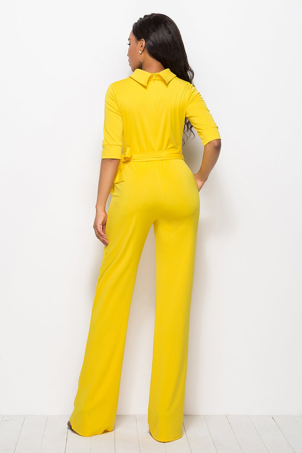 Mock Neck Tie - Waist Half Sleeve Jumpsuit - Flip Flop Dynasty