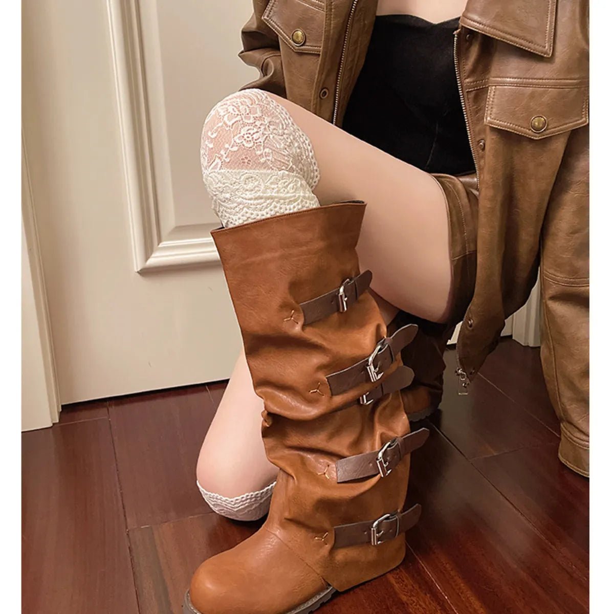 Multi - Buckle Knee - High Boots - Flip Flop Dynasty