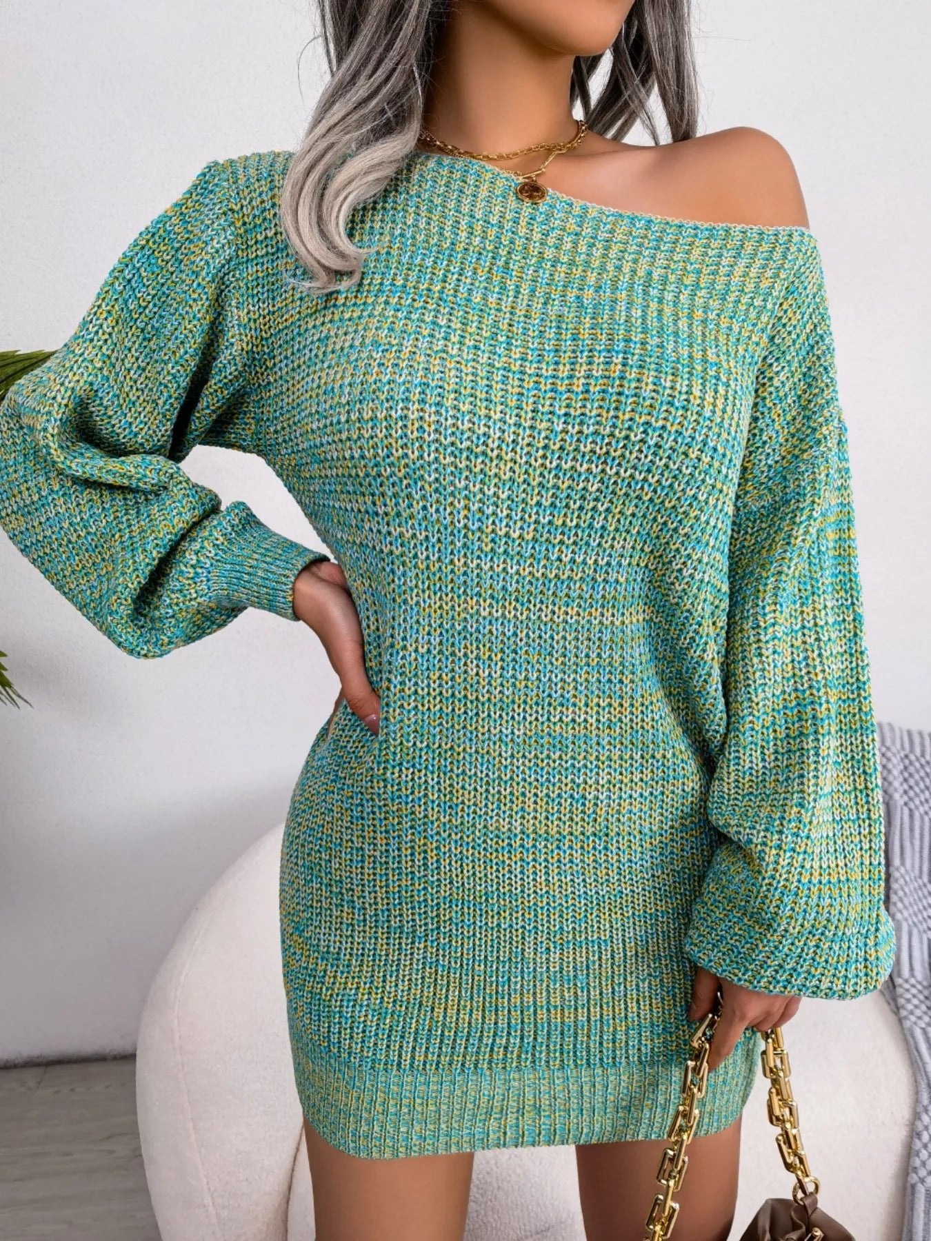 Multi - Color One - Shoulder Sweater Dress - Flip Flop Dynasty