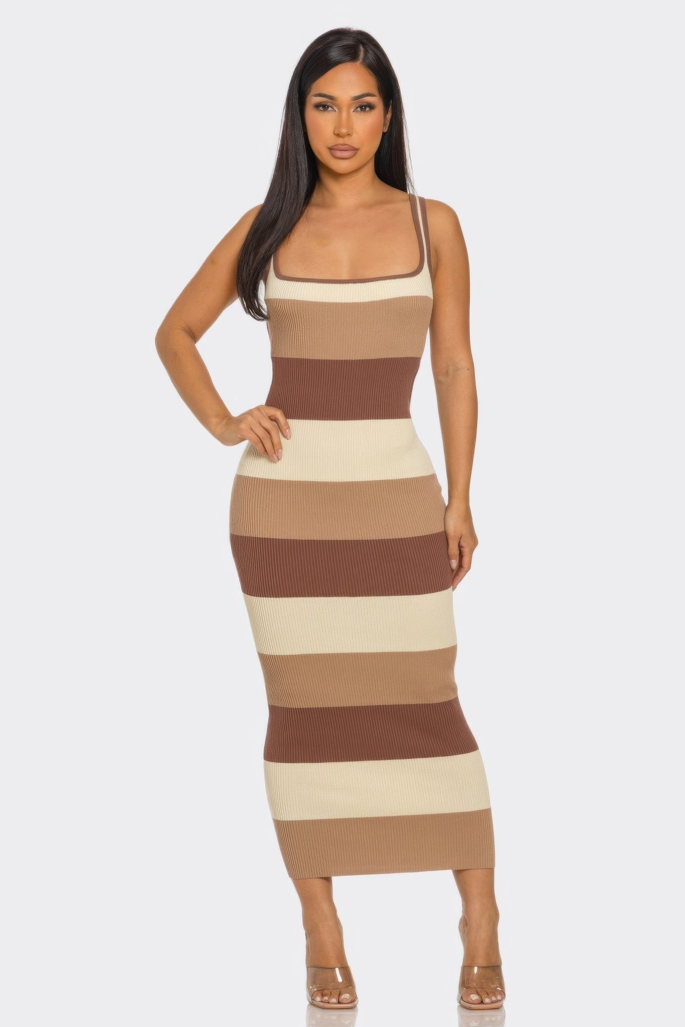 Multi Stripe Stretchy Knit Midi Dress - Flip Flop Dynasty