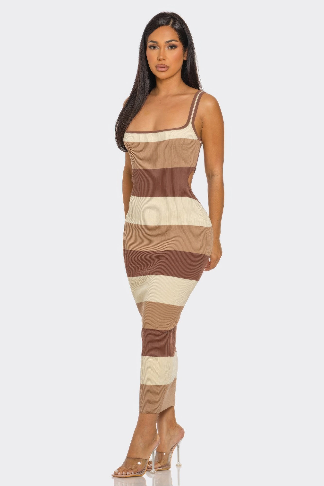 Multi Stripe Stretchy Knit Midi Dress - Flip Flop Dynasty