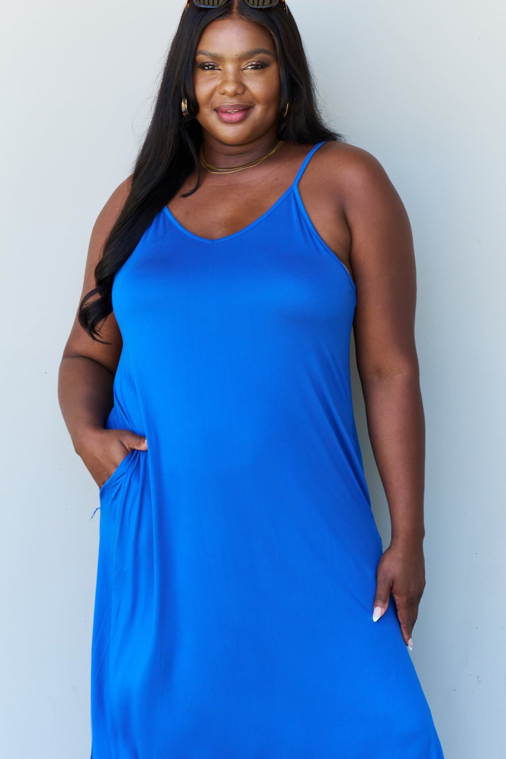 Ninexis Good Energy Full Size Cami Side Slit Maxi Dress in Royal Blue - Flip Flop Dynasty