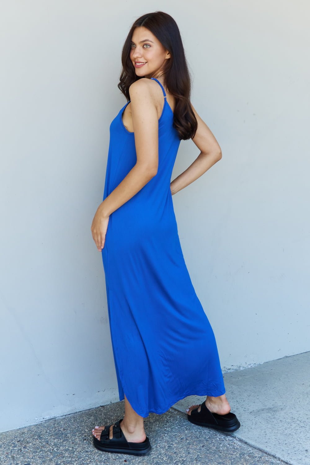 Ninexis Good Energy Full Size Cami Side Slit Maxi Dress in Royal Blue - Flip Flop Dynasty