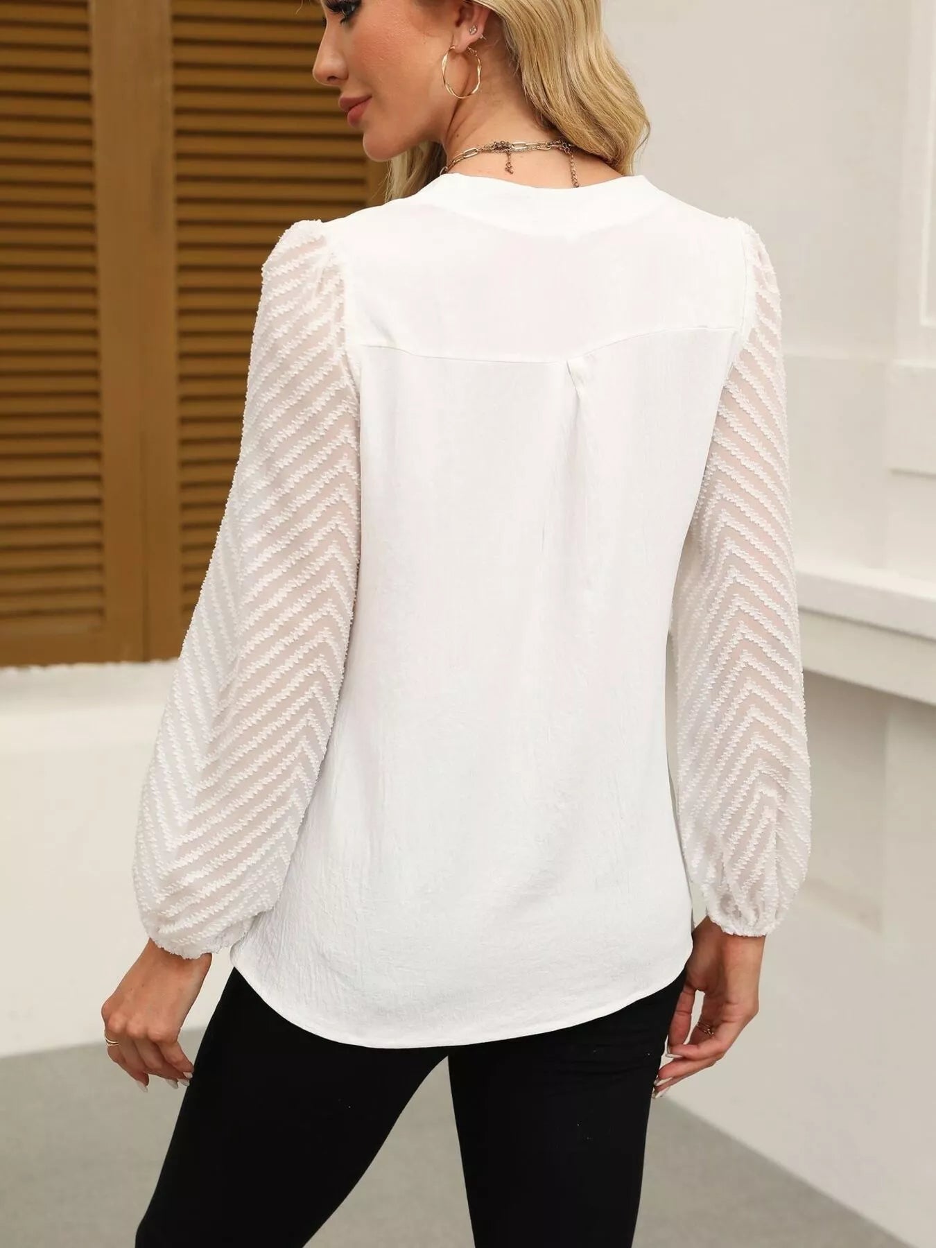 Notched Balloon Sleeve Blouse - Flip Flop Dynasty