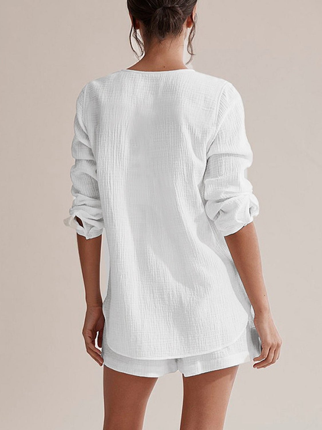 Notched Long Sleeve Top and Shorts Set - Flip Flop Dynasty