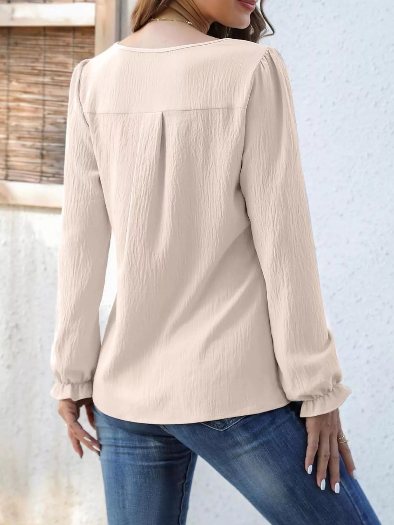 Notched Ruffle Cuff Blouse - Flip Flop Dynasty