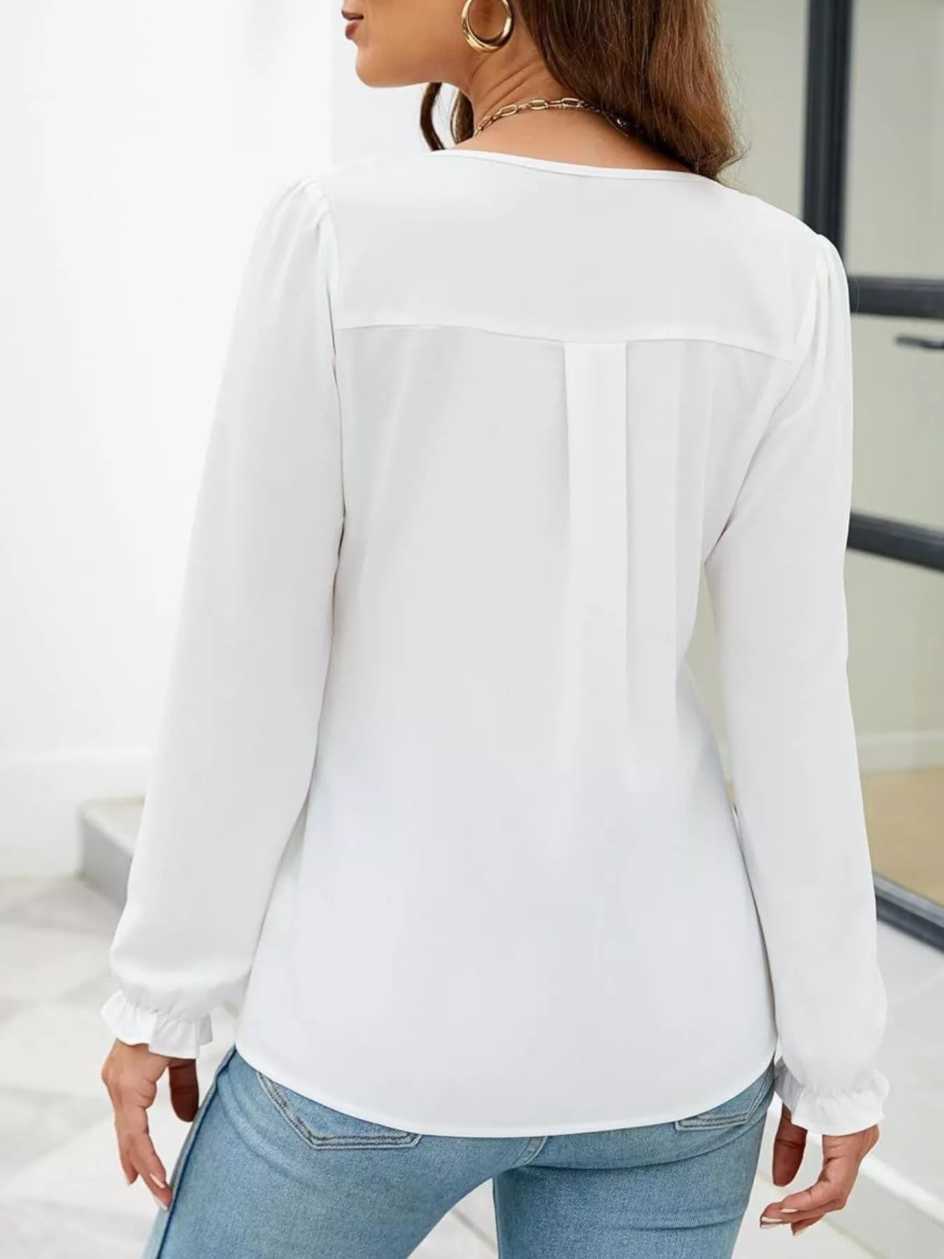 Notched Ruffle Cuff Blouse - Flip Flop Dynasty