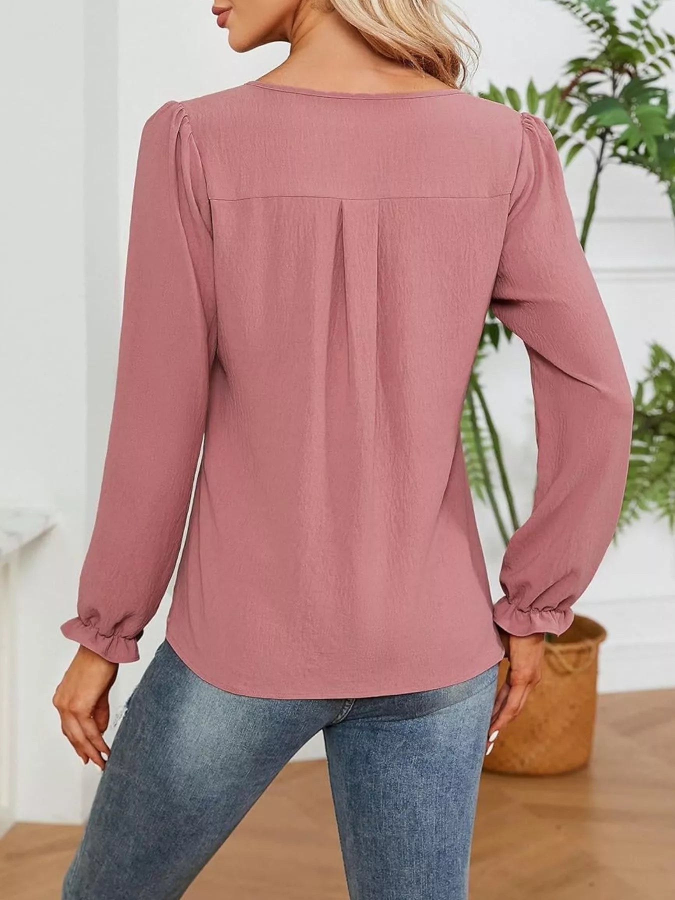 Notched Ruffle Cuff Blouse - Flip Flop Dynasty