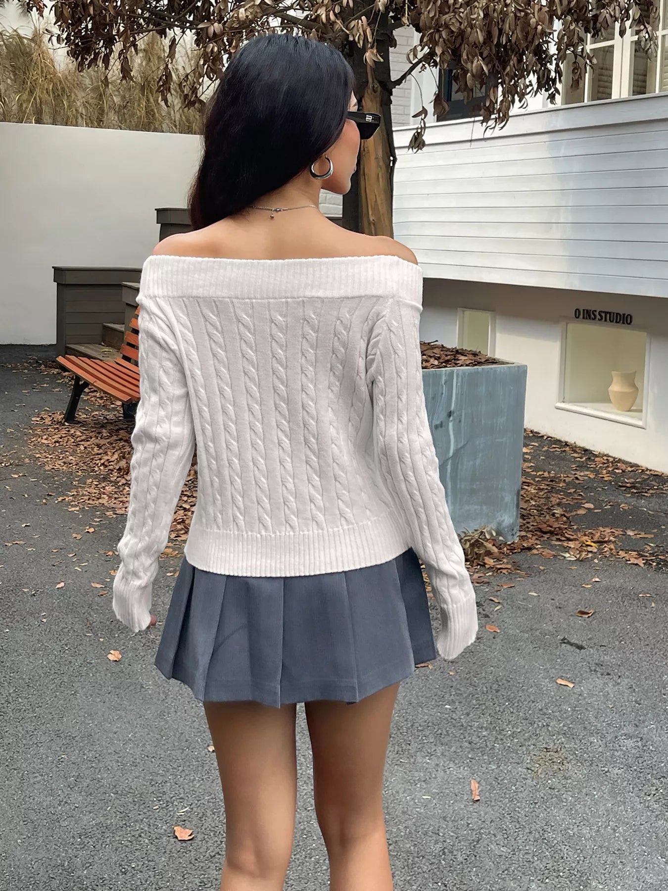 Off - Shoulder Cable Knit Sweater - Flip Flop Dynasty
