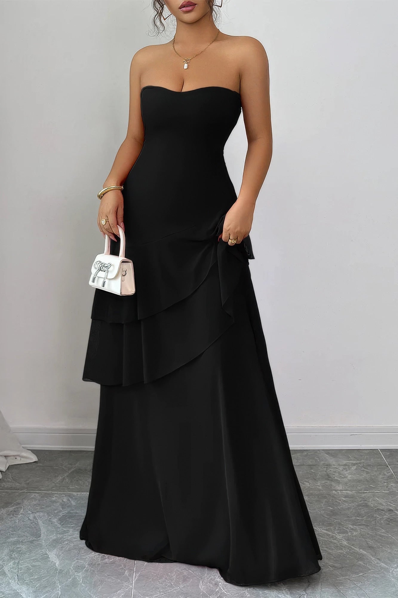 Off Shoulder Cross Back High Waist Layer Maxi Dress - Flip Flop Dynasty