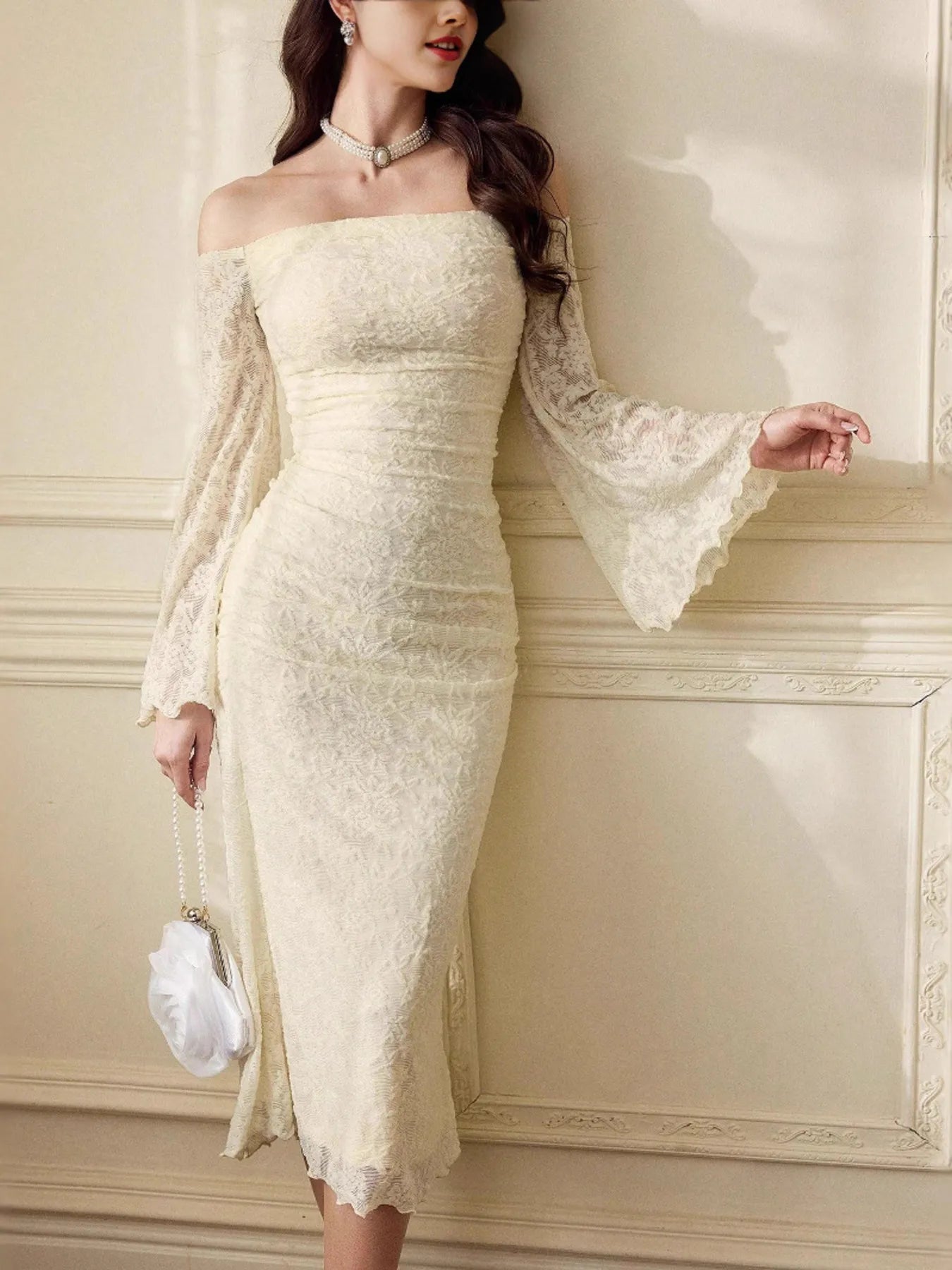 Off-Shoulder Flare Sleeve Dress - Flip Flop Dynasty