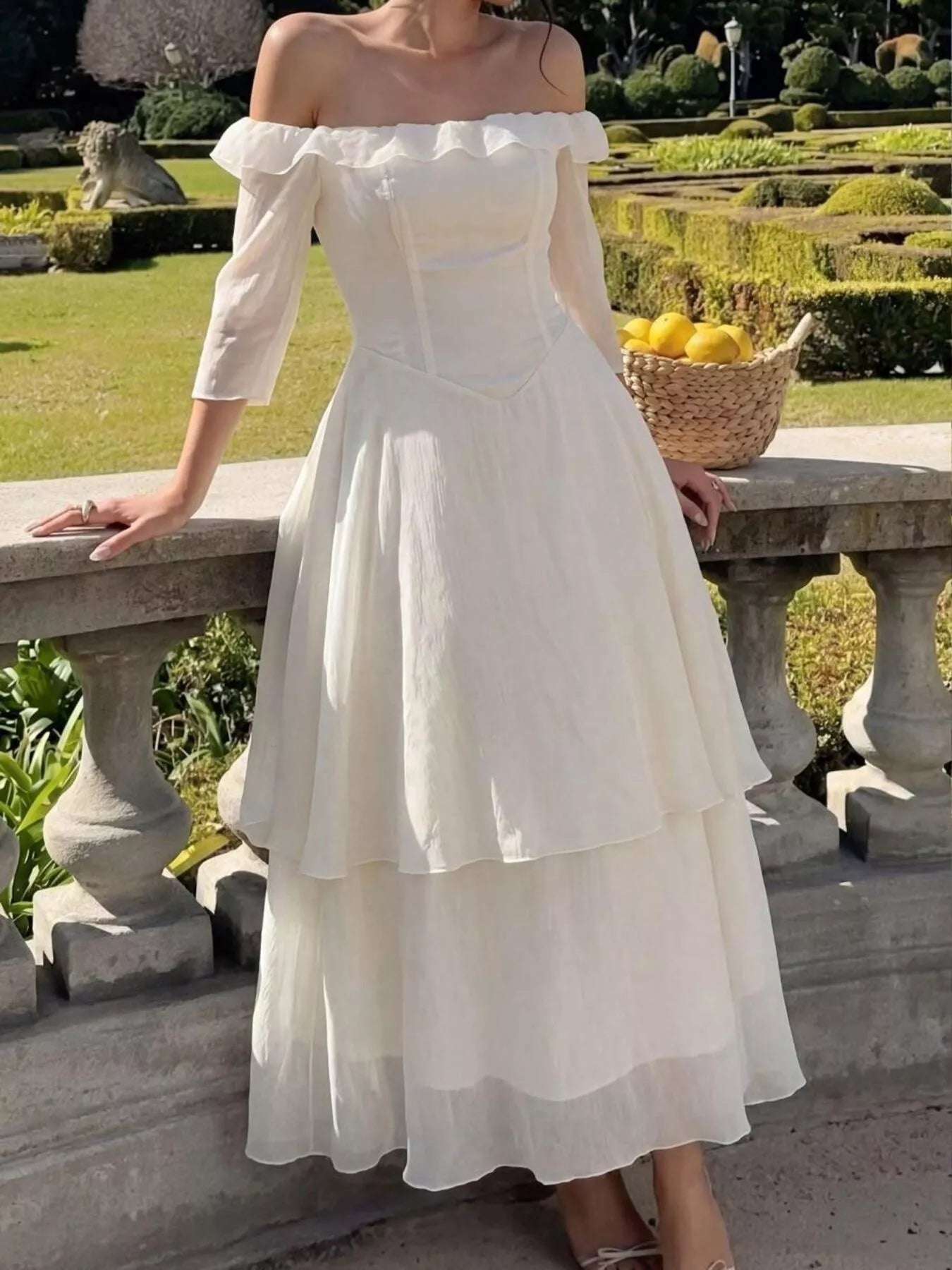 Off-Shoulder Layered Midi Dress - Flip Flop Dynasty