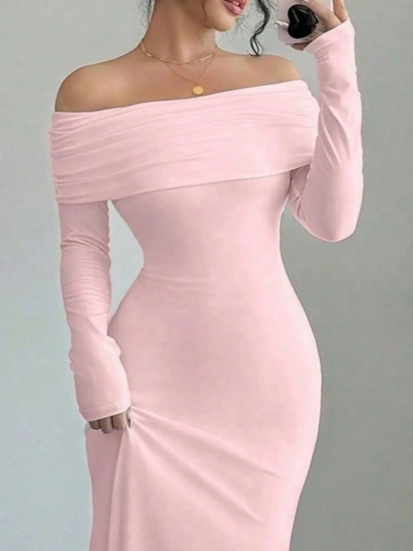 Off - Shoulder Long Sleeve Bodycon Maxi Dress - Flip Flop Dynasty