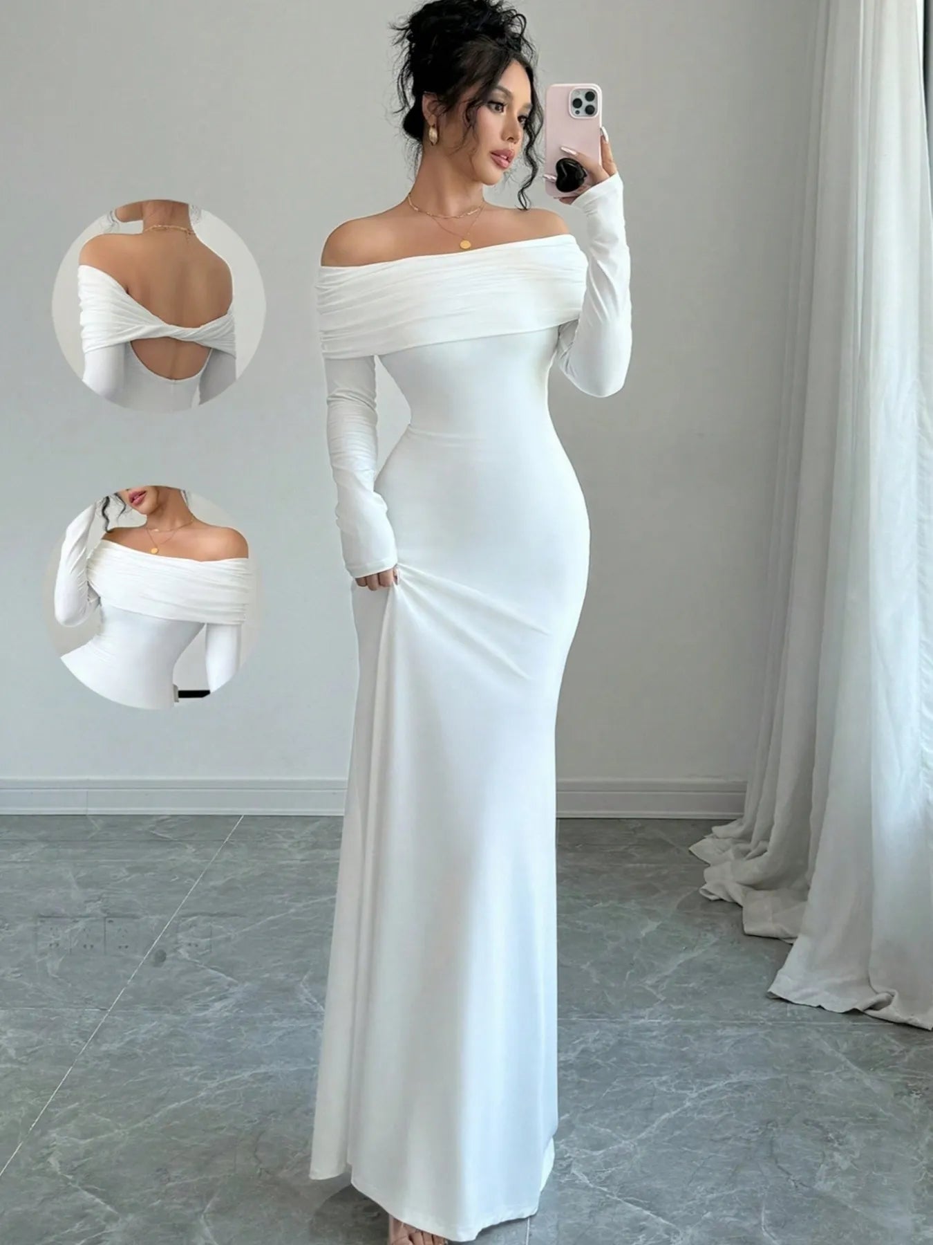 Off - Shoulder Long Sleeve Bodycon Maxi Dress - Flip Flop Dynasty