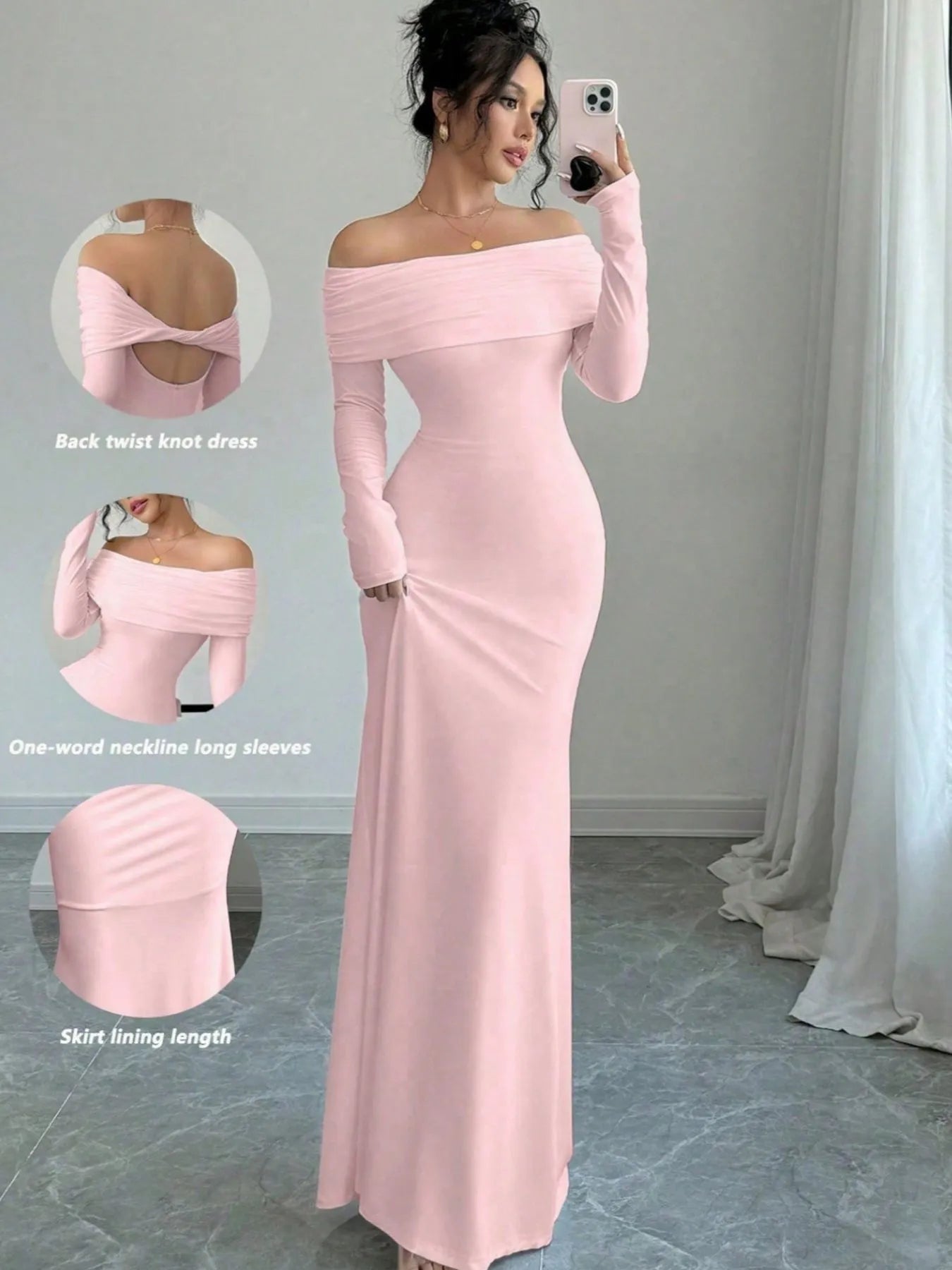Off - Shoulder Long Sleeve Bodycon Maxi Dress - Flip Flop Dynasty
