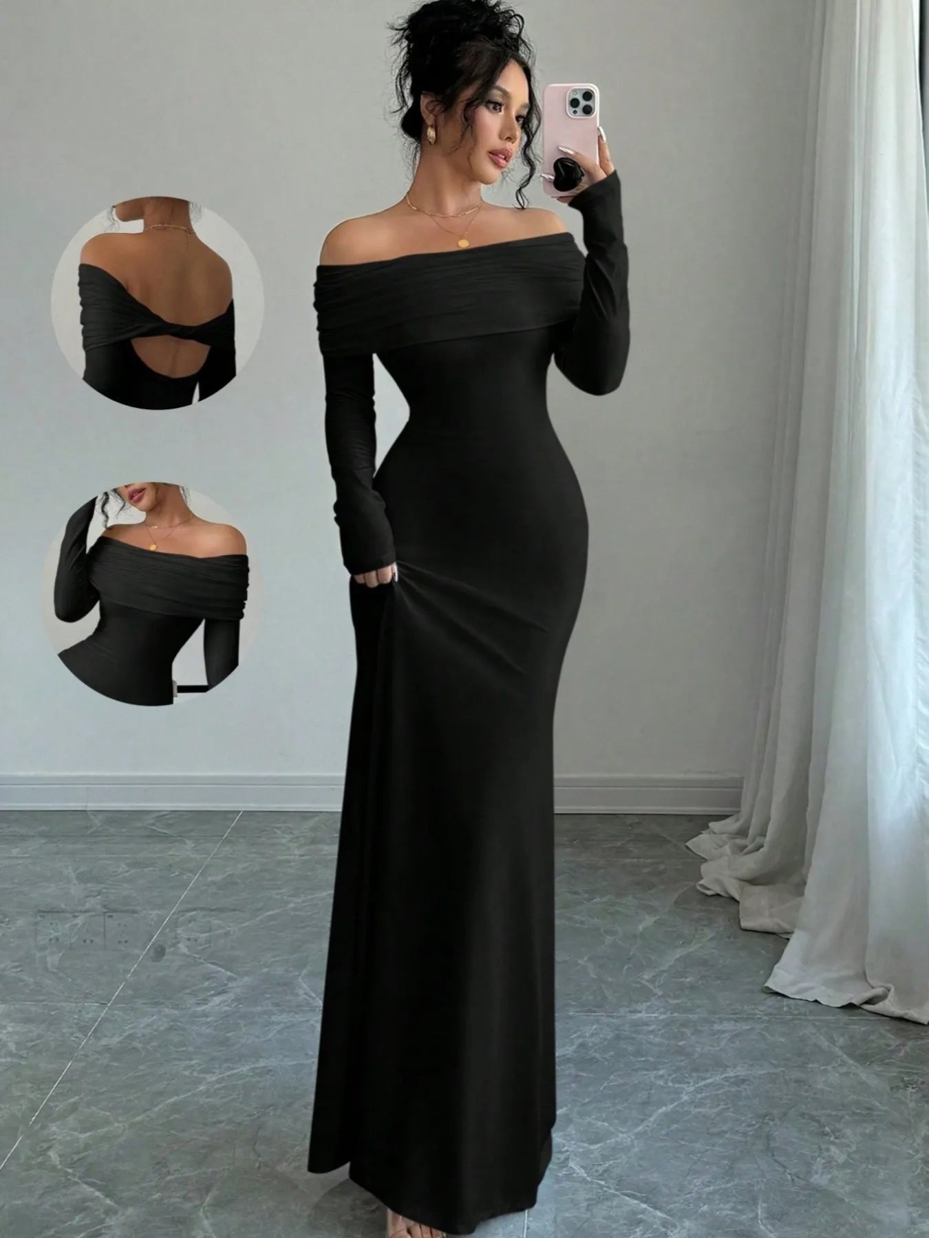 Off - Shoulder Long Sleeve Bodycon Maxi Dress - Flip Flop Dynasty