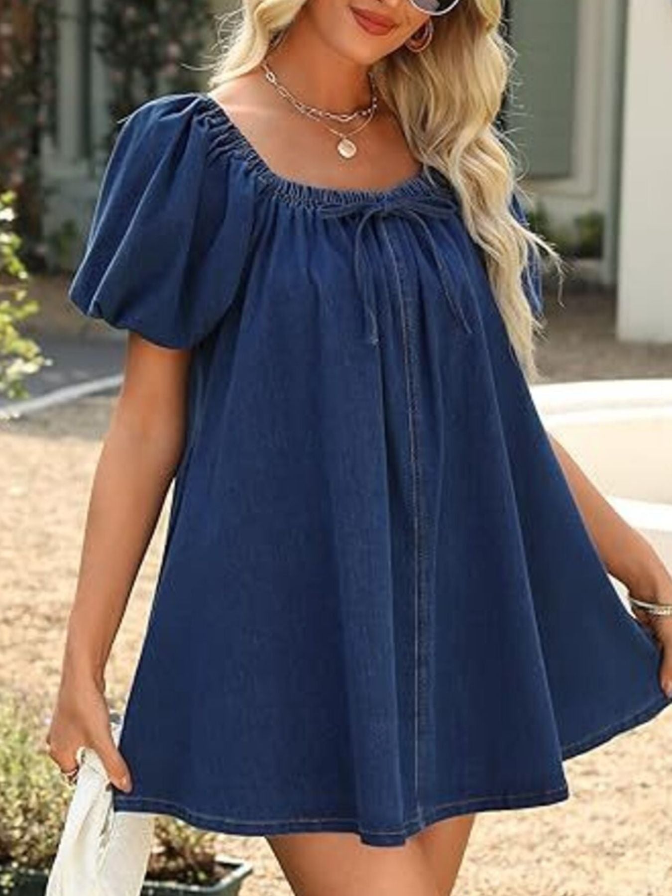 Off-Shoulder Tie-Front Denim Dress - Flip Flop Dynasty