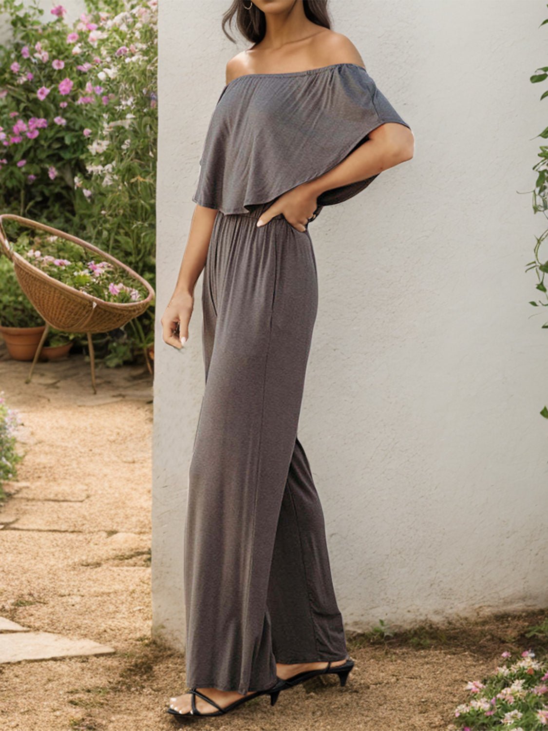 Off - Shoulder Wide Leg Jumpsuit - Flip Flop Dynasty