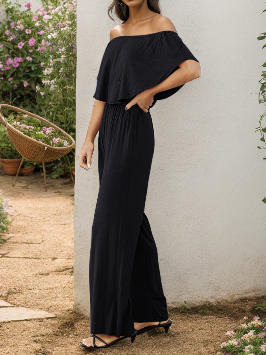 Off - Shoulder Wide Leg Jumpsuit - Flip Flop Dynasty