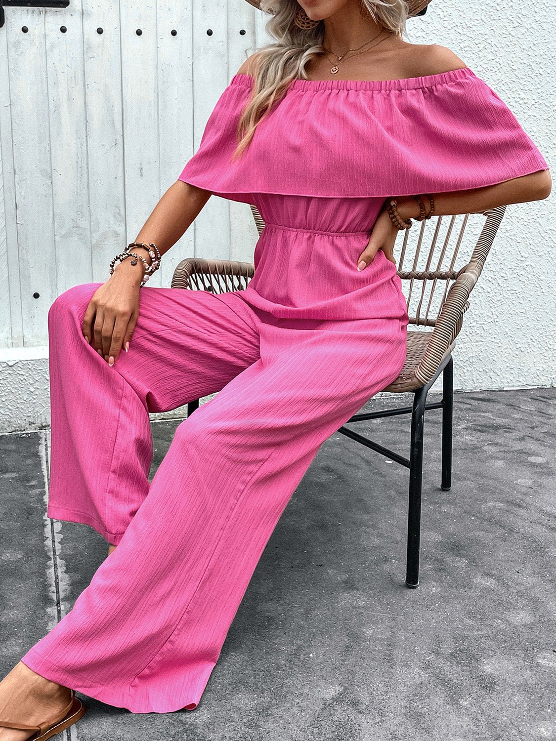 Off - Shoulder Wide Leg Jumpsuit - Flip Flop Dynasty