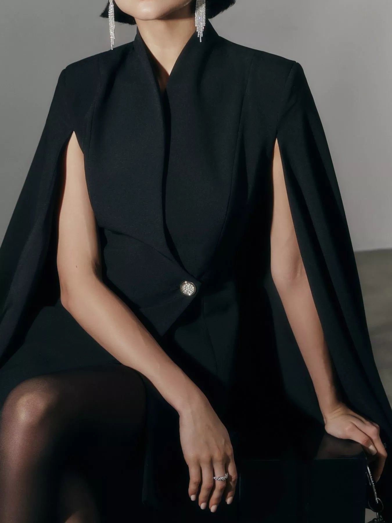 One Button Fitted Mini Blazer Dress with Cape Sleeves - Flip Flop Dynasty