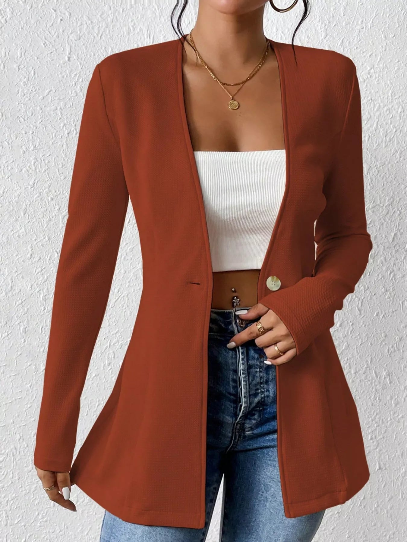 One Button Long Sleeve Blazer - Flip Flop Dynasty