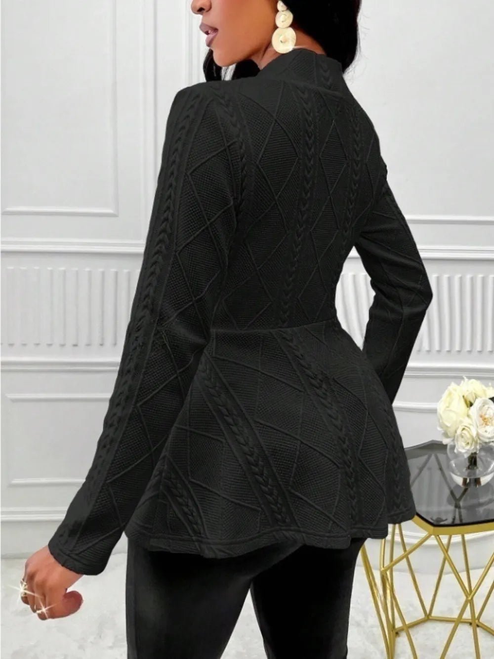 One Button Textured Peplum Cardigan - Flip Flop Dynasty