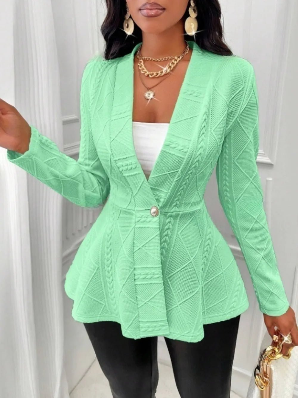 One Button Textured Peplum Cardigan - Flip Flop Dynasty