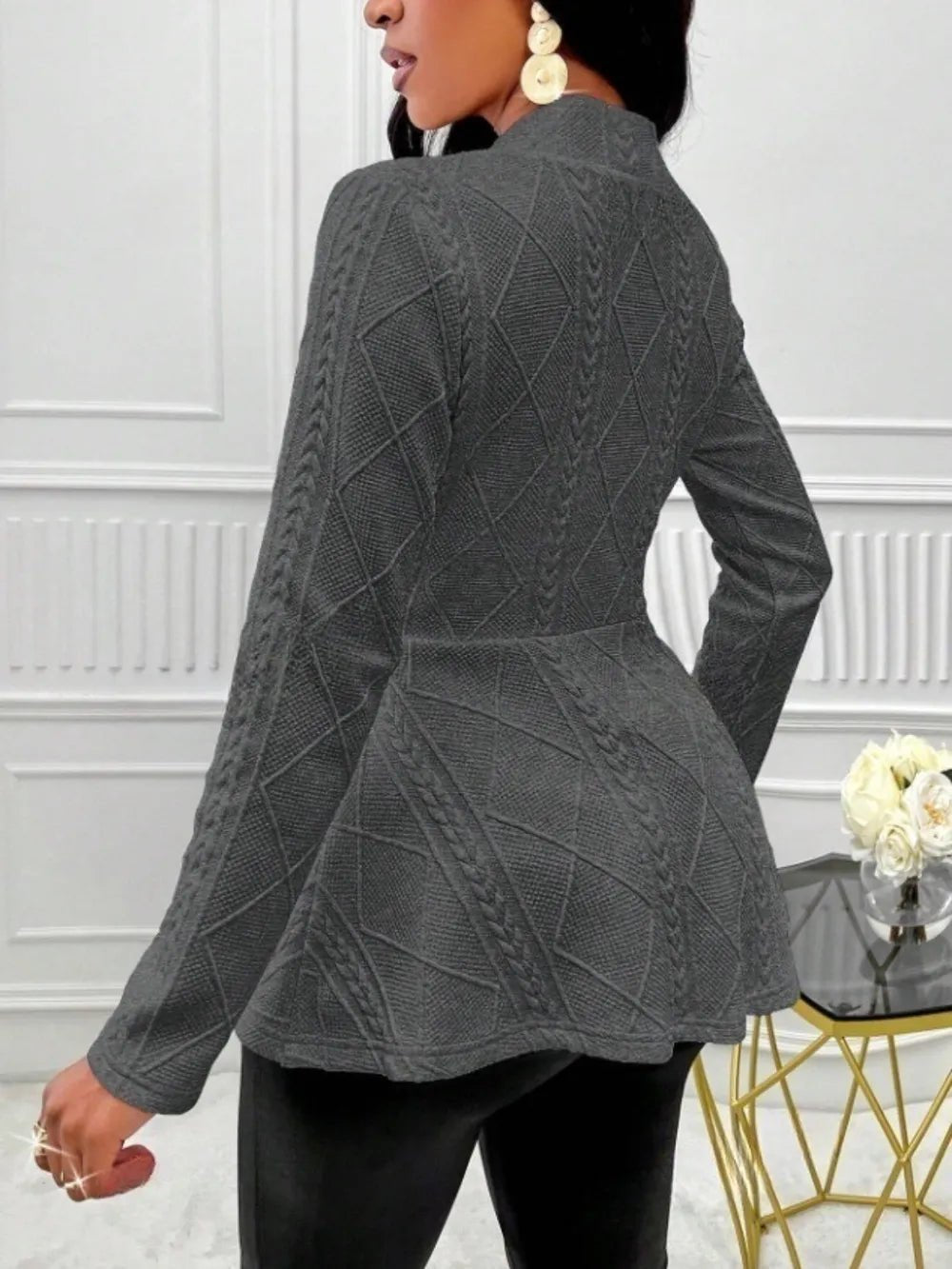 One Button Textured Peplum Cardigan - Flip Flop Dynasty