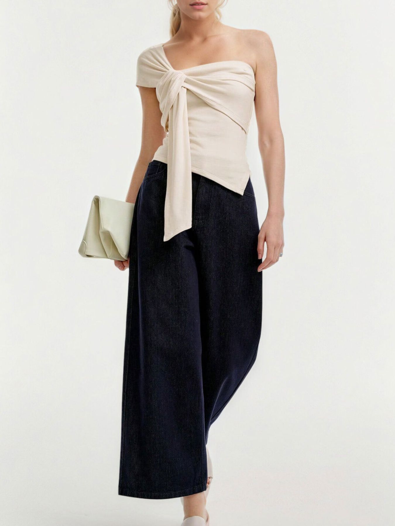 One - Shoulder Knot Detail T-Shirt - Flip Flop Dynasty