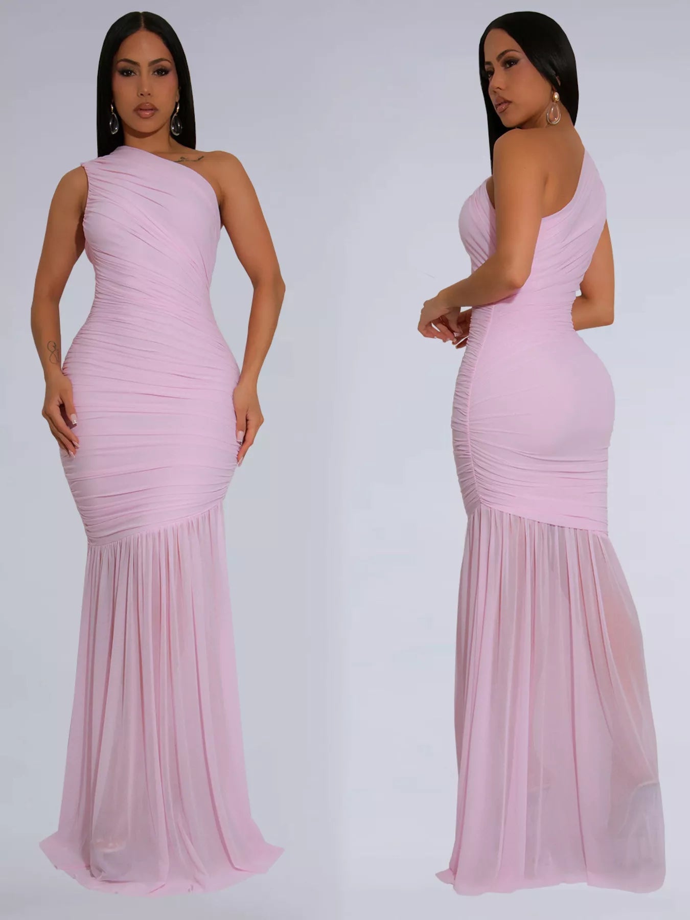 One - Shoulder Ruched Bodycon Maxi Dress - Flip Flop Dynasty