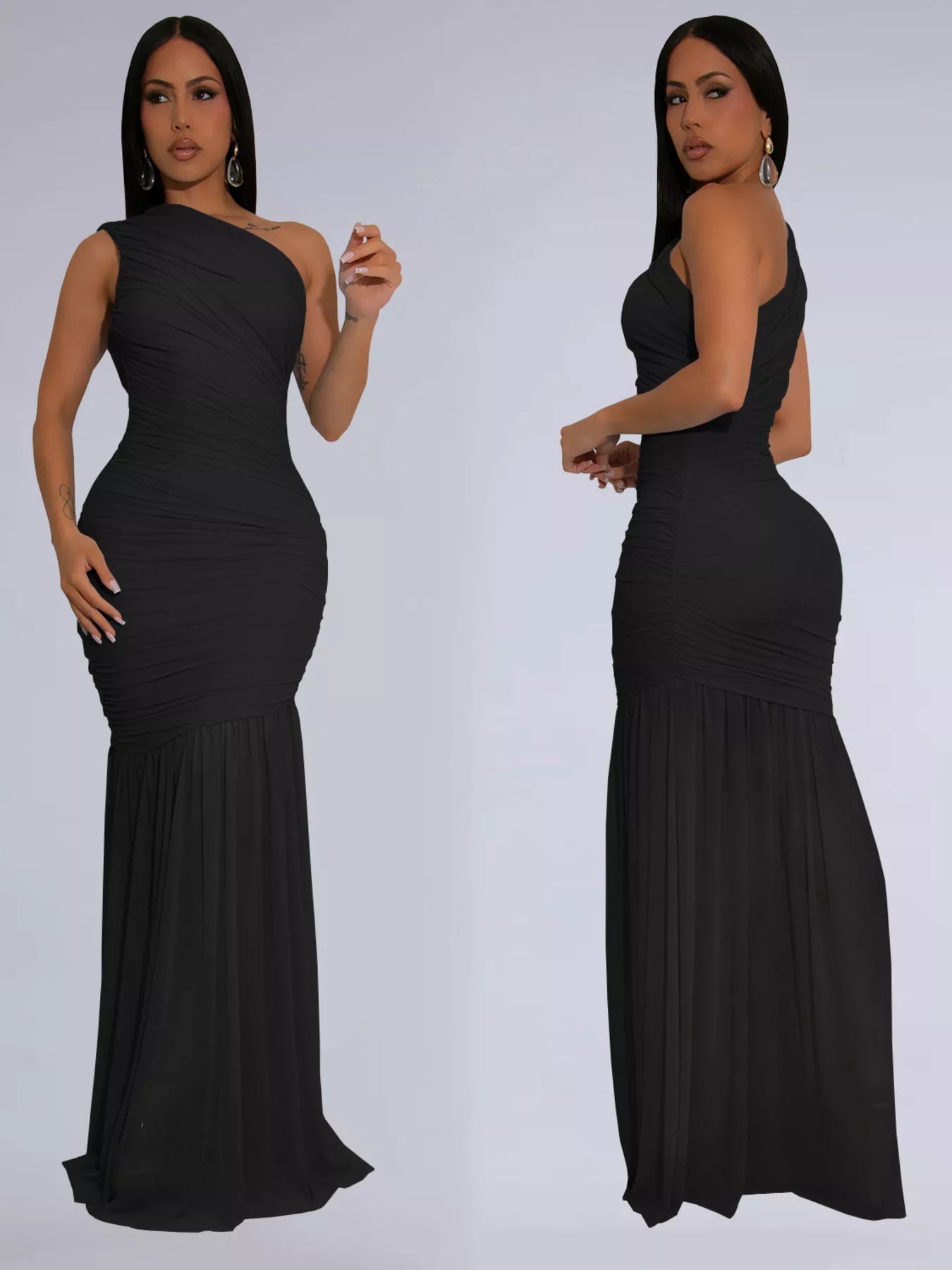 One - Shoulder Ruched Bodycon Maxi Dress - Flip Flop Dynasty