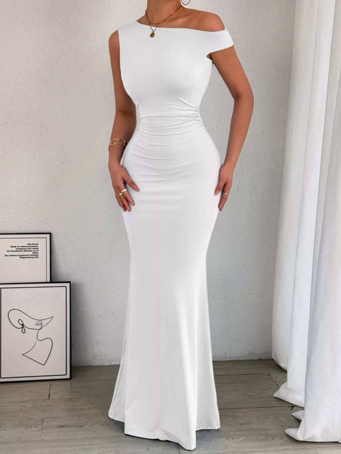 One - Shoulder Ruched Bodycon Maxi Dress - Flip Flop Dynasty