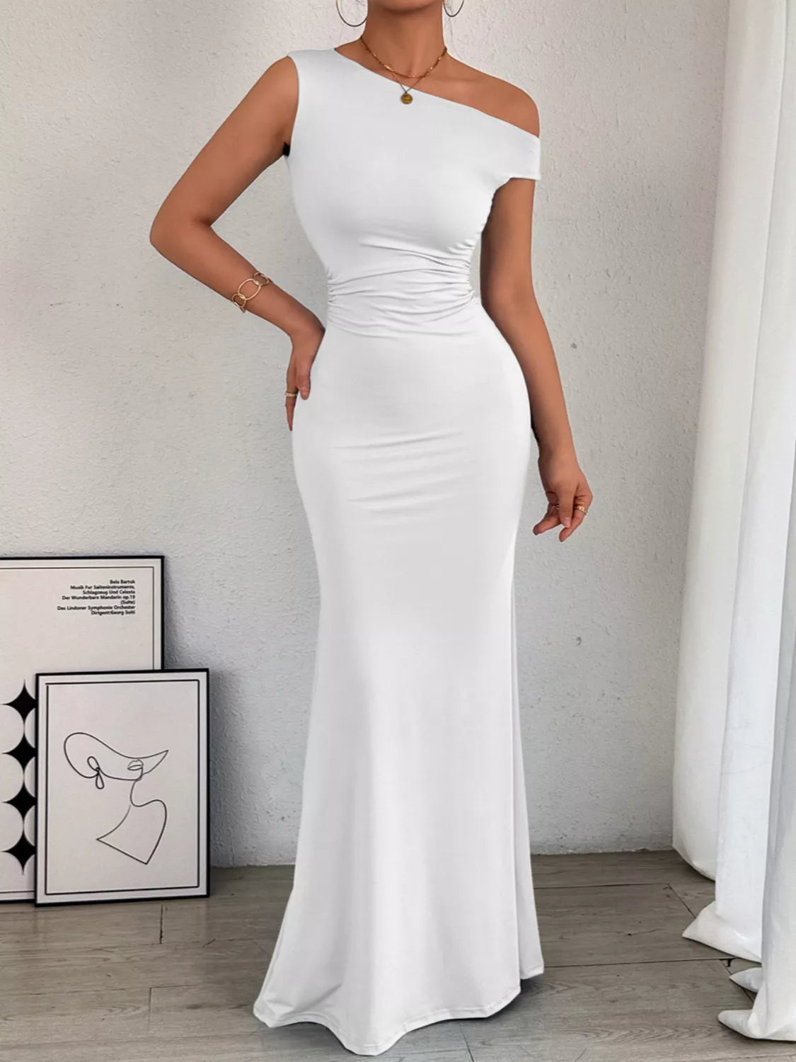 One - Shoulder Ruched Bodycon Maxi Dress - Flip Flop Dynasty