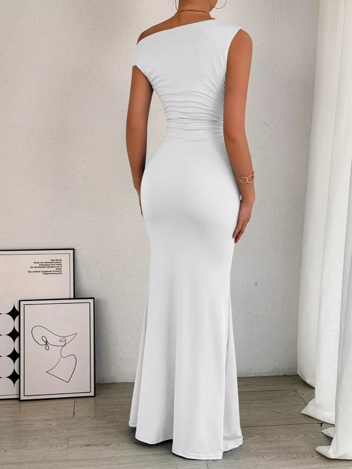One - Shoulder Ruched Bodycon Maxi Dress - Flip Flop Dynasty