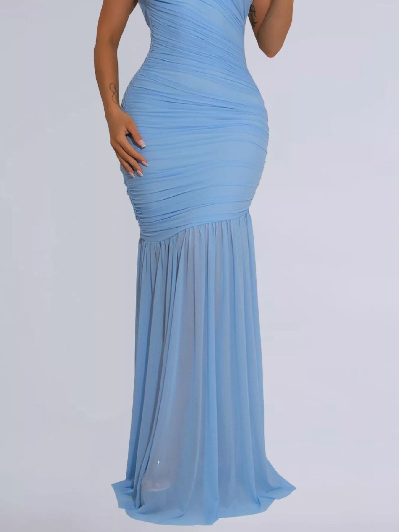One - Shoulder Ruched Bodycon Maxi Dress - Flip Flop Dynasty