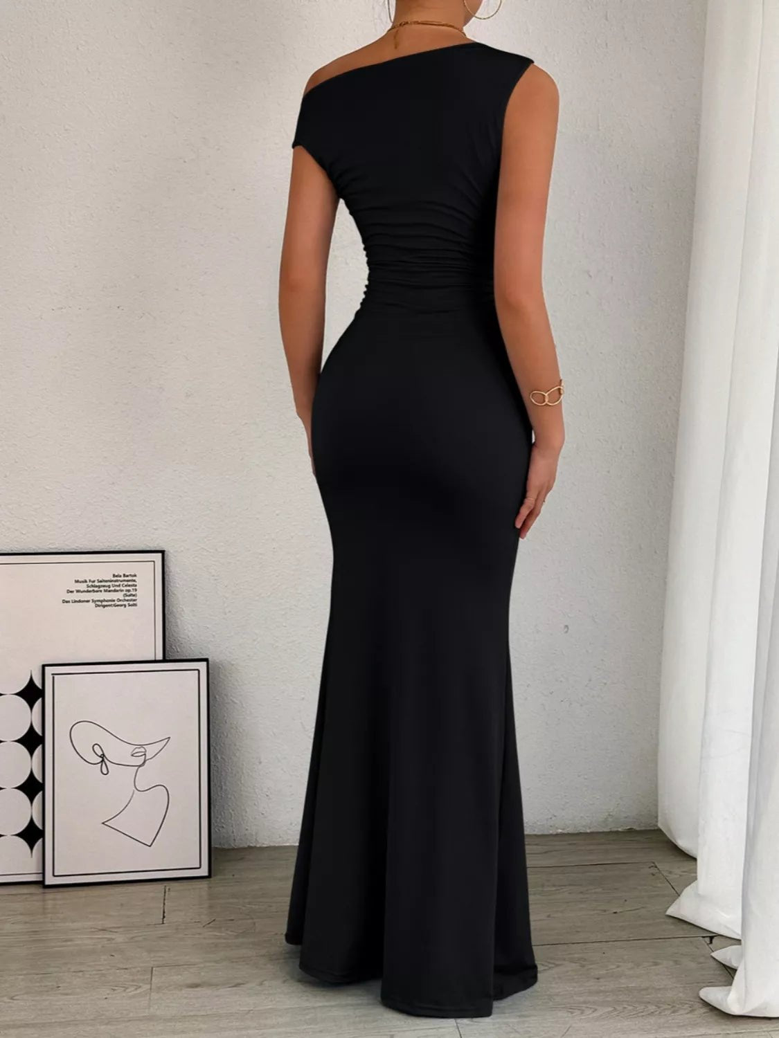 One - Shoulder Ruched Bodycon Maxi Dress - Flip Flop Dynasty