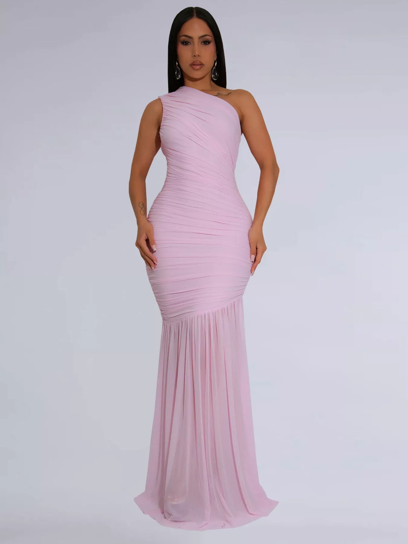 One - Shoulder Ruched Bodycon Maxi Dress - Flip Flop Dynasty