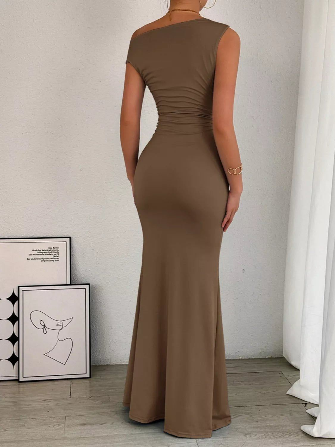 One - Shoulder Ruched Bodycon Maxi Dress - Flip Flop Dynasty