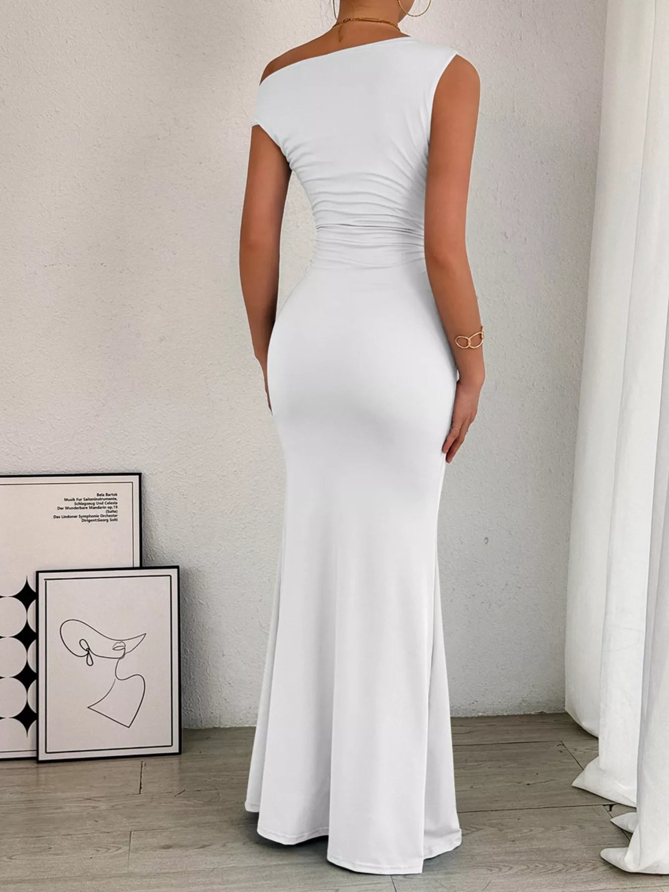 One - Shoulder Ruched Bodycon Maxi Dress - Flip Flop Dynasty