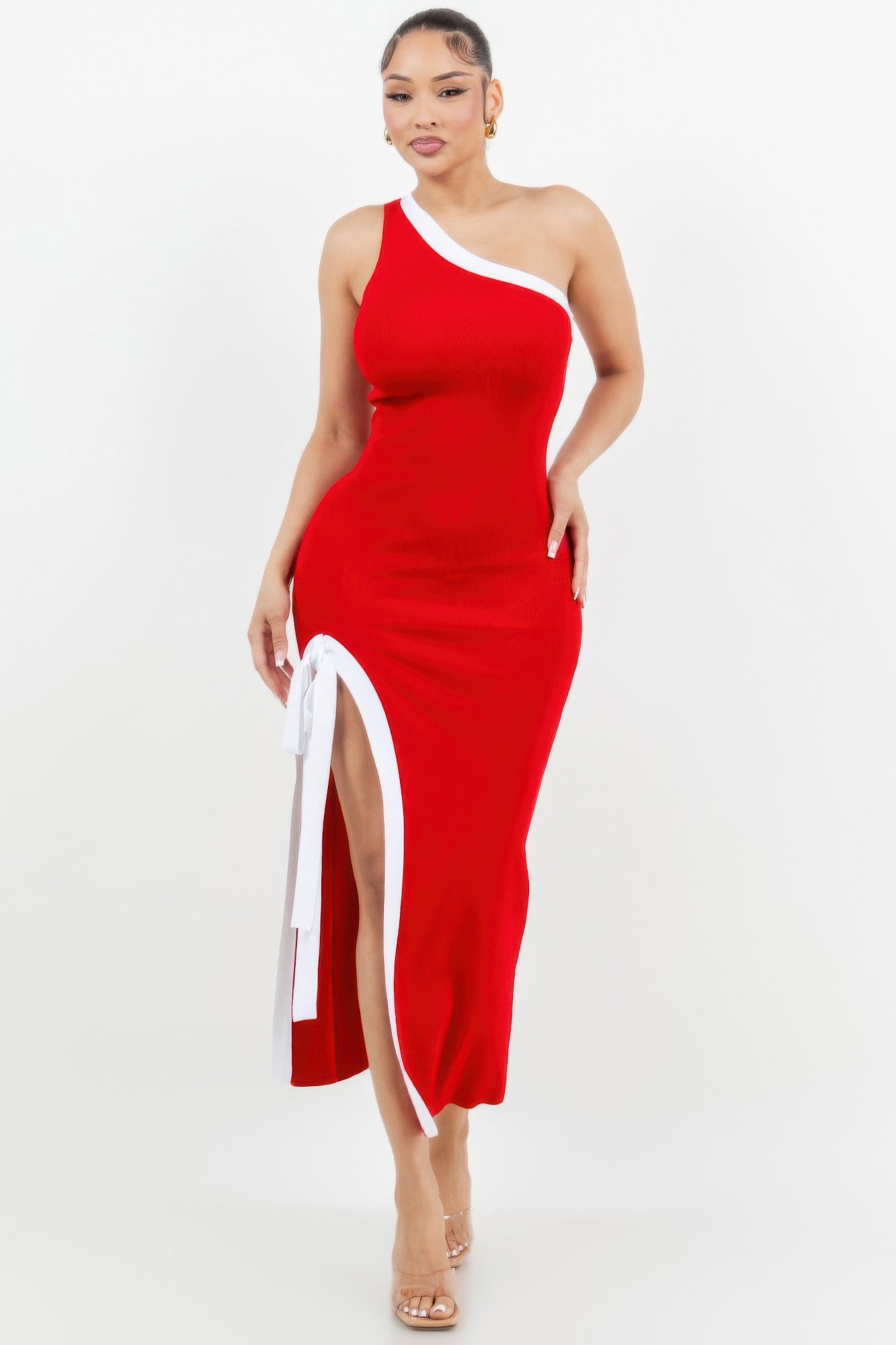 One Shoulder Side Slit Tie - up Maxi Dress - Flip Flop Dynasty