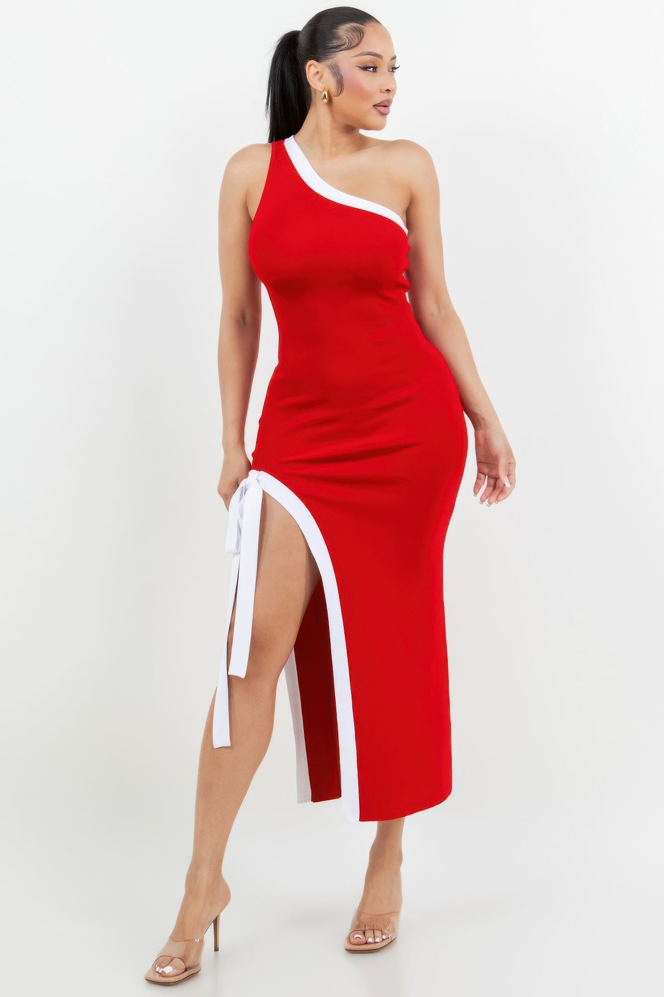 One Shoulder Side Slit Tie - up Maxi Dress - Flip Flop Dynasty