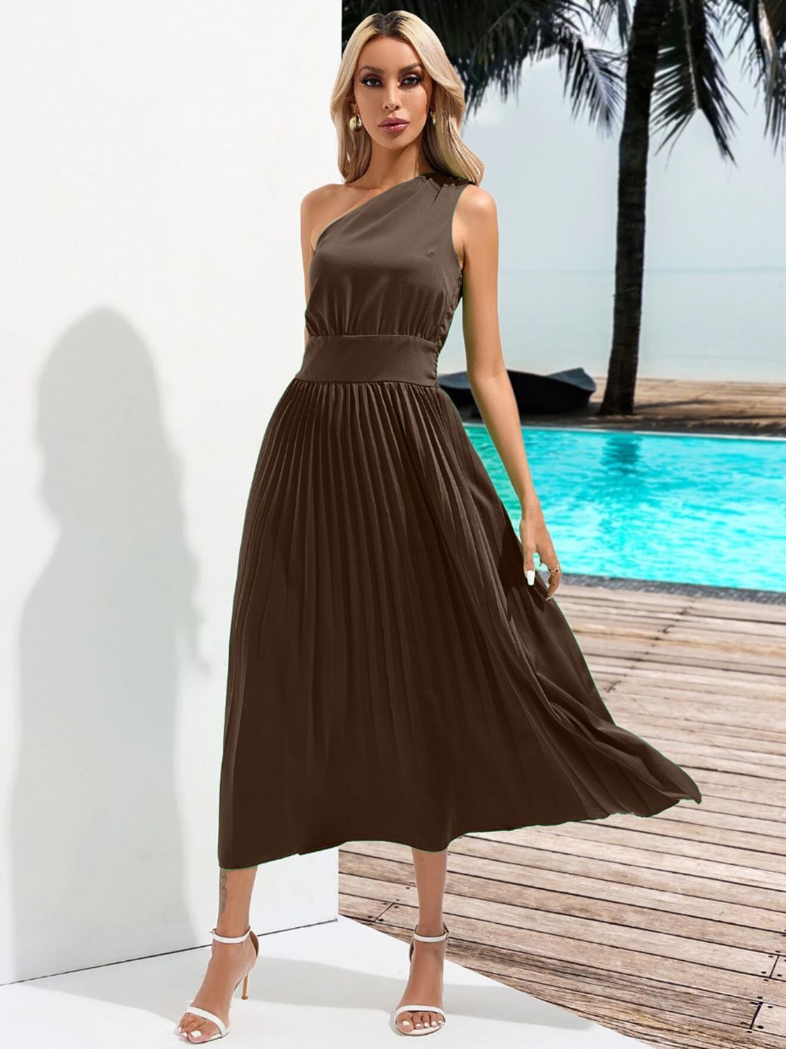 One Shoulder Sleeveless Midi Dress - Flip Flop Dynasty