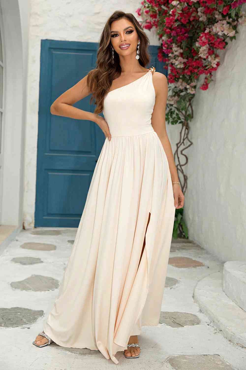 One - Shoulder Split Maxi Dress - Flip Flop Dynasty