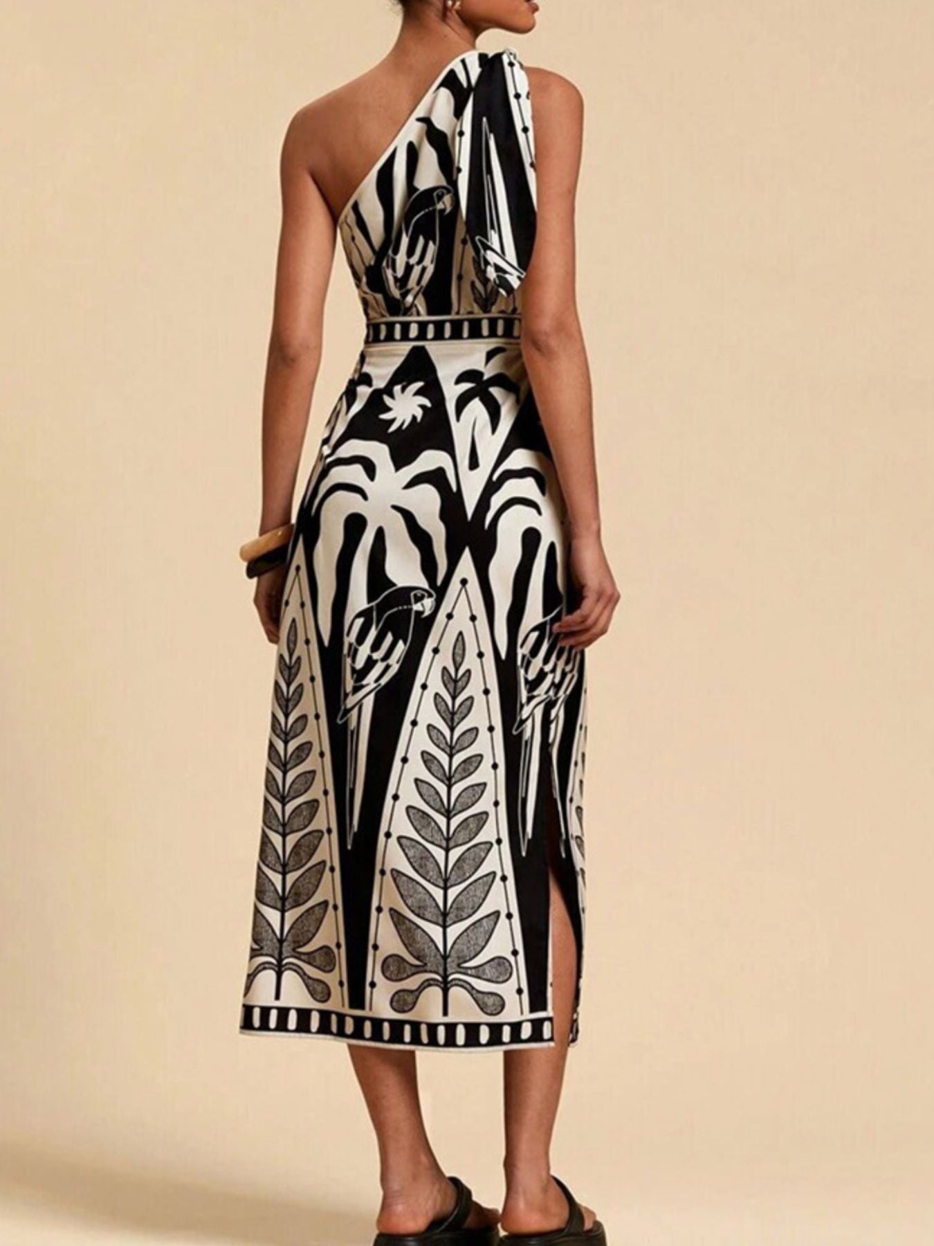 One - Shoulder Tropical Print Midi Dress - Flip Flop Dynasty